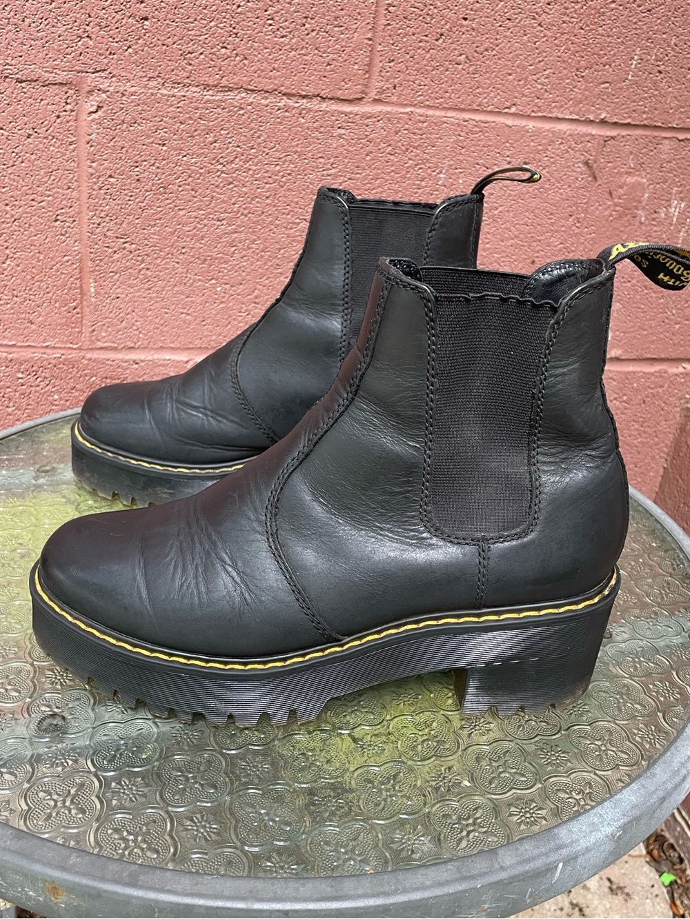 Dr Martens Rometty Black Leather Chelsea Heeled Boots Size 8